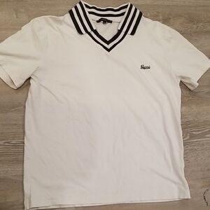 Gucci White Polo with Black Striped V‑Neck Collar